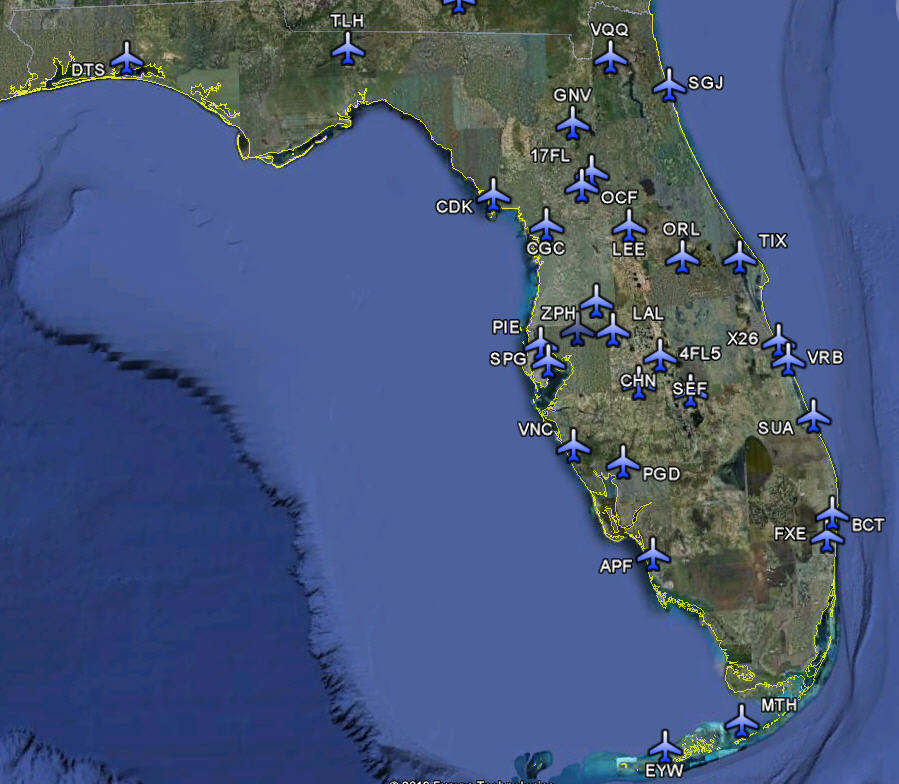 destinations for first 1000 flights in florida